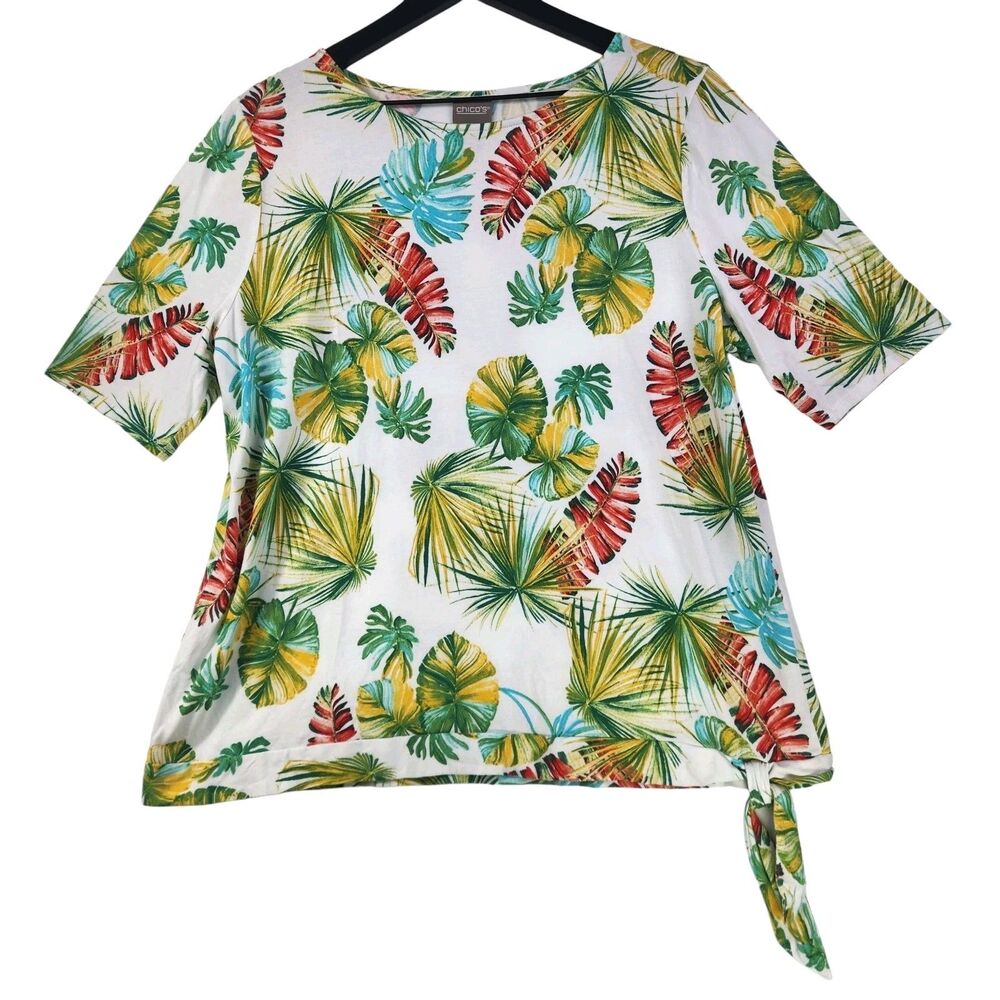 Chico's Palm Leaf Top Sz 3 (XL) Cotton Modal Cruise Resort Vacation Tropical